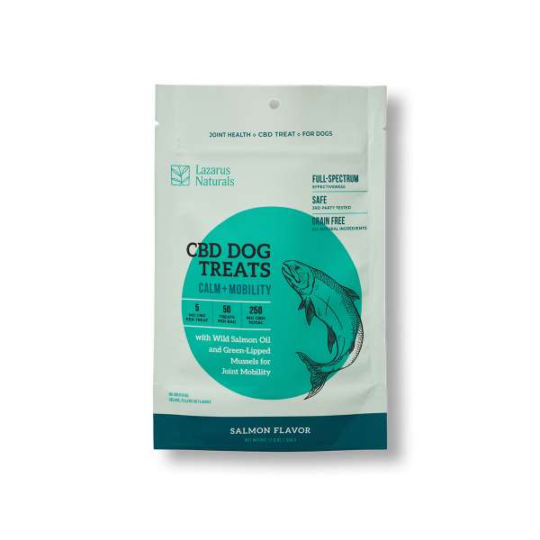 Lazarus Naturals Full Spectrum CBD Dog Treats – Calm + Mobility, Salmon, 250 mg