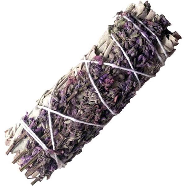 White Sage & Purple "Royal" Lavender Flower Smudge Stick