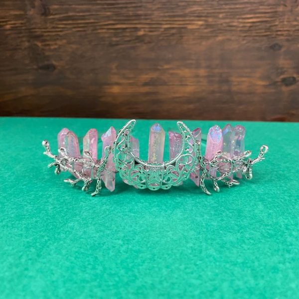 Wire Wrapped Crown Painted Crystals-Pink