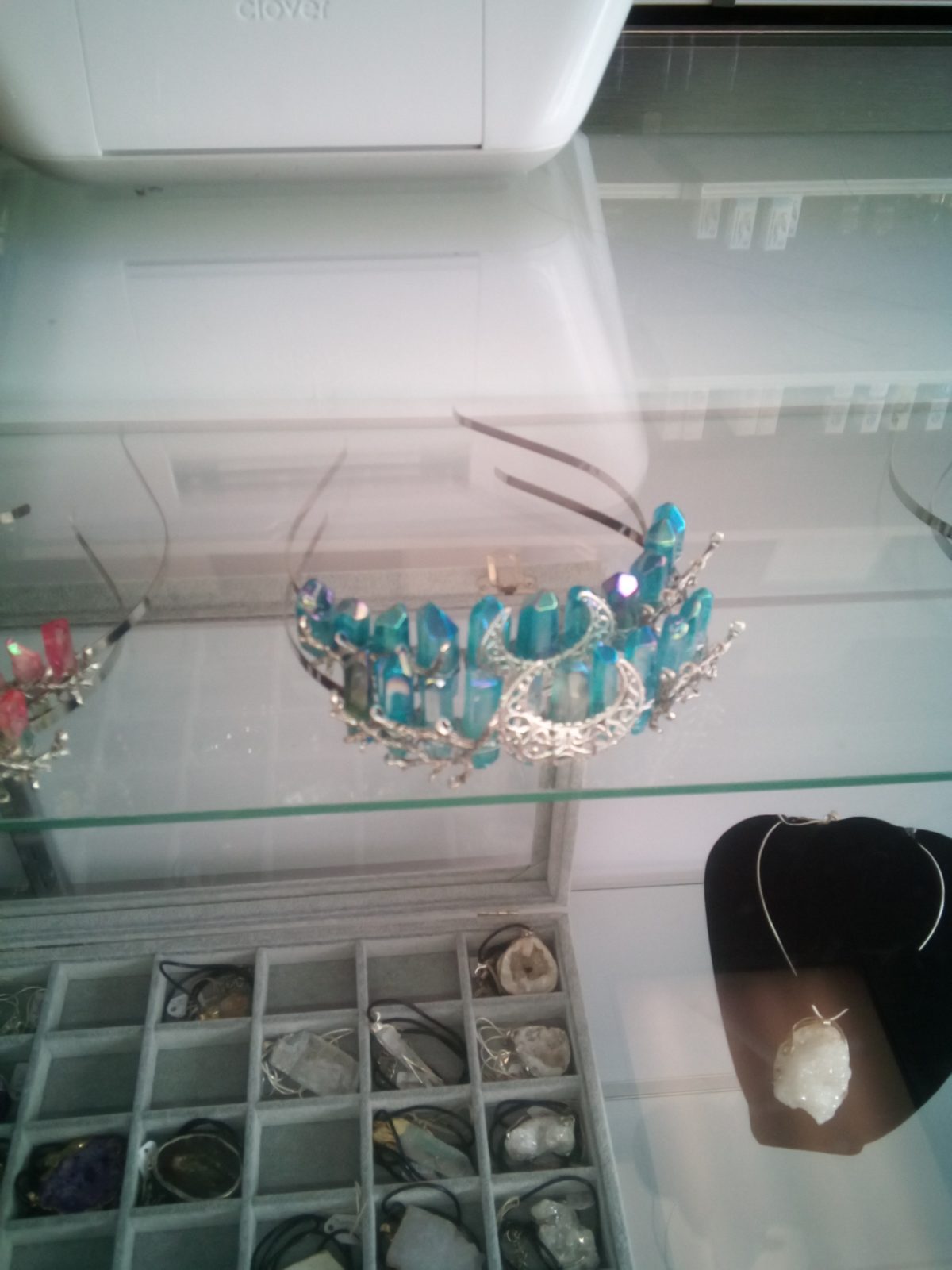 Wire Wrapped Painted Crystal Crown-Blue