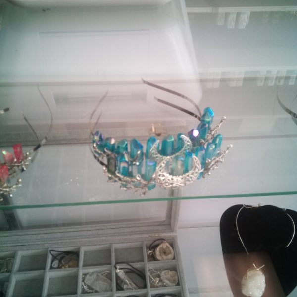 Wire Wrapped Painted Crystal Crown-Blue