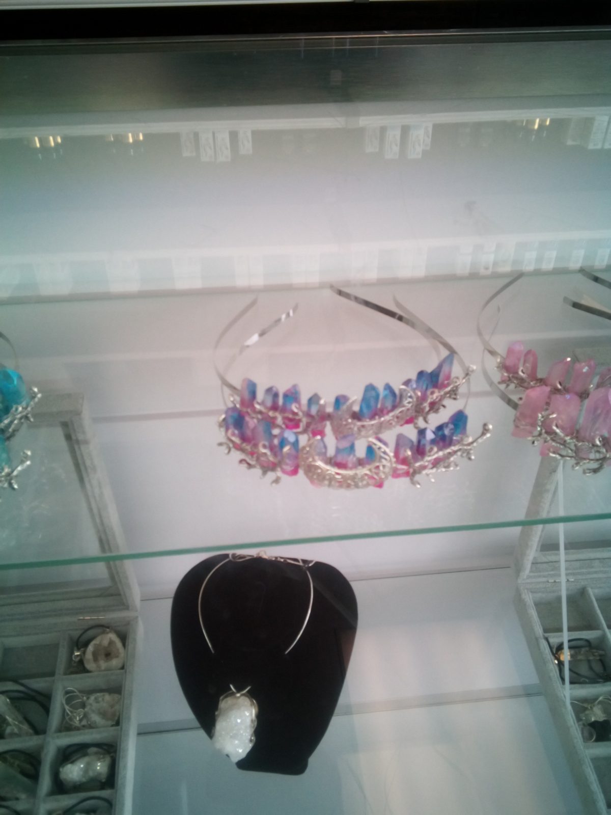Wire Wrapped Painted Crystal Crown-Pink and Blue