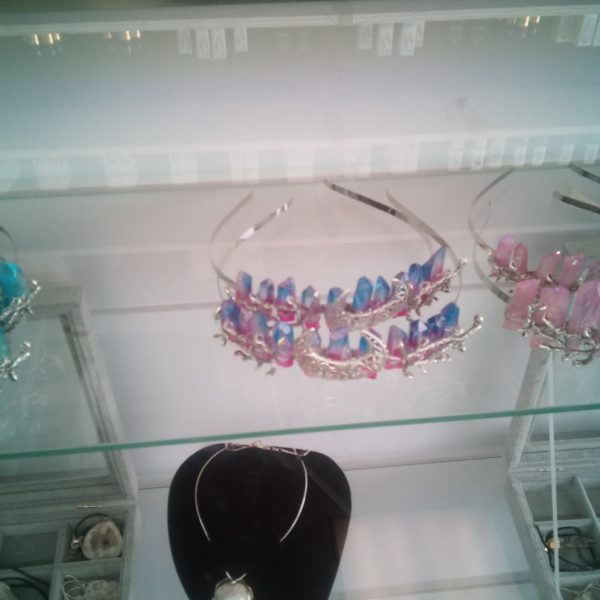 Wire Wrapped Painted Crystal Crown-Pink and Blue